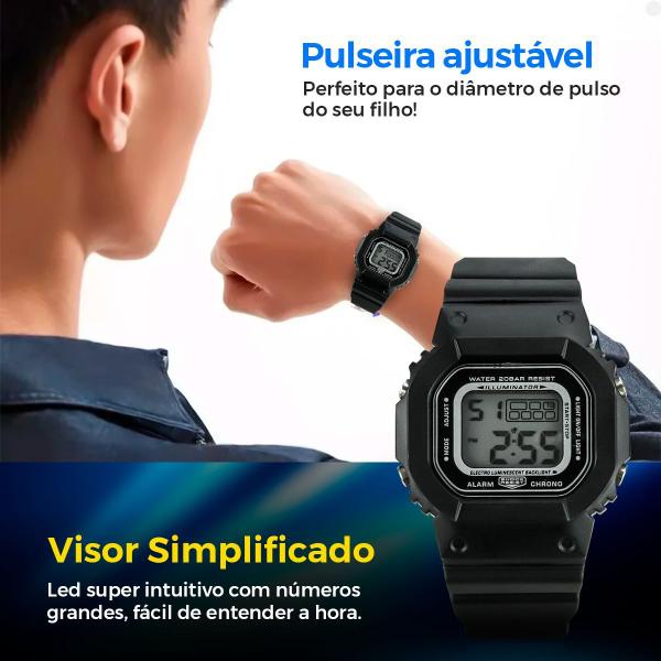 Imagem de relogio digital menino silicone criança infantil + caixa qualidade premium alarme original presente