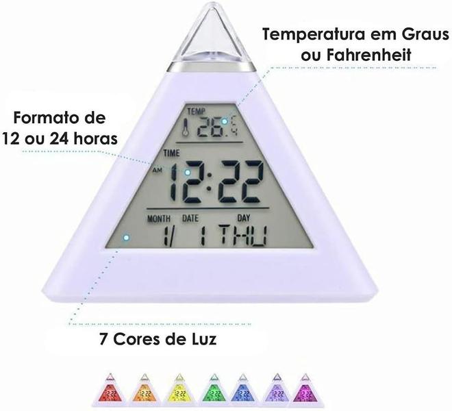 Imagem de Relógio Digital Pirâmide De Mesa Calendário