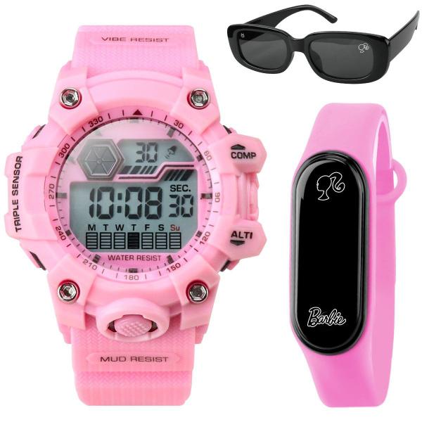 Imagem de Relogio digital prova dagua rosa infantil + oculos sol presente esportivo cronometro silicone menina