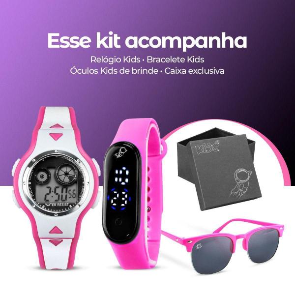 Imagem de Relogio Digital Rosa Infantil Criança + Caixa + Oculos Sol