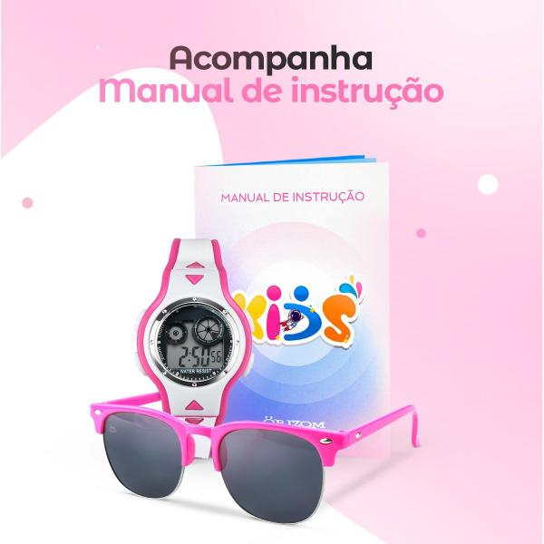 Imagem de Relogio digital rosa infantil led + case premium + oculos menina presente qualiadde premium original