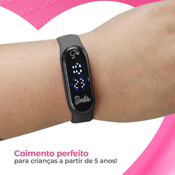 Imagem de relogio digital silicone prova dagua infantil led barbie pulseira ajustavel presente preto