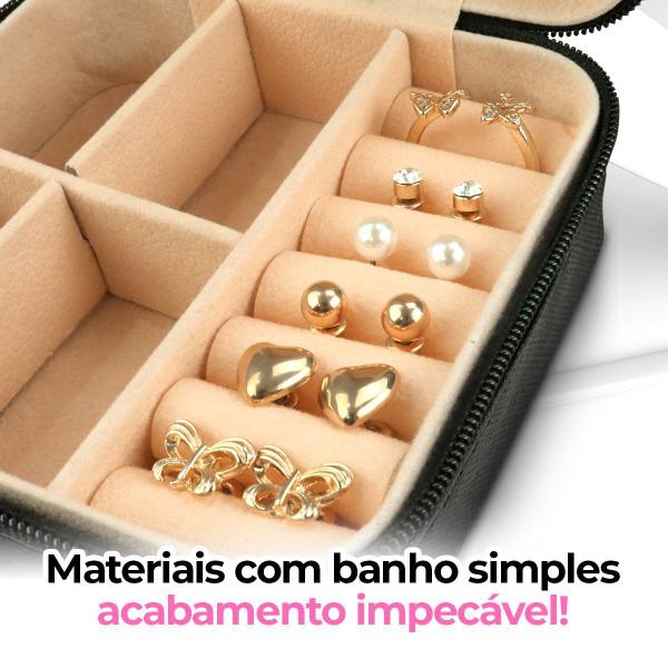 Imagem de Relogio dourado banhado aço + porta joia + brincos + colar prova dagua presente fundo preto casual