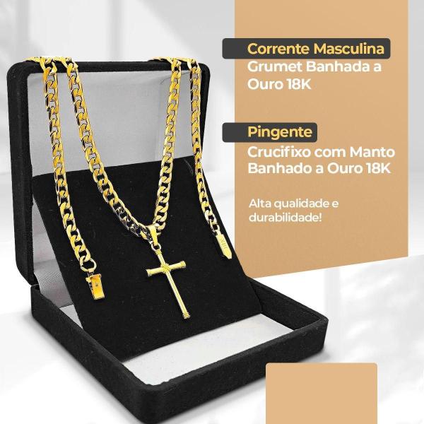 Imagem de Relogio Dourado Masculino + Cordão Crucifixo Presente Preto