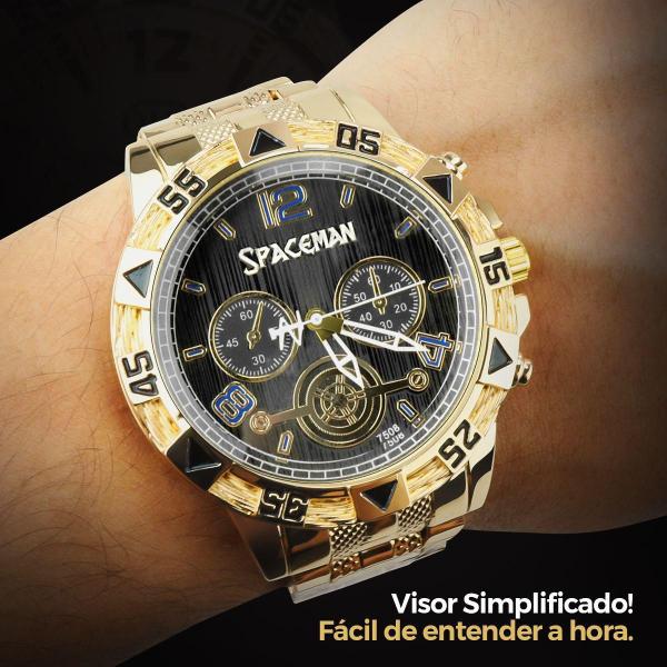 Imagem de Relogio Dourado Masculino + Cordão + Pulseira Social Ouro