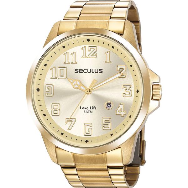 Imagem de  Relógio dourado masculino Seculus Long Life 20856GPSVDA1