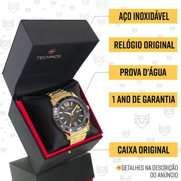 Imagem de Relógio Dourado Technos Masculino Prova Dágua Original Luxo