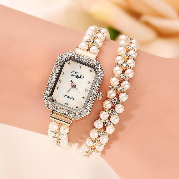 Imagem de Relógio DUOYA Pearl Bracelet Crystal Case Quartz para mulheres