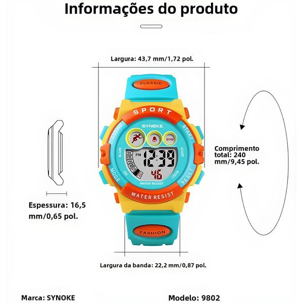 Imagem de Relógio Esportivo Digital Infantil SYNOKE - Colorido e à Prova d'Água