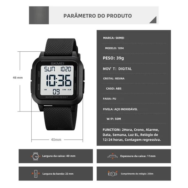 Imagem de Relógio Esportivo Digital Militar À Prova D'água Para Homens Skmei 1894 Relógio De Pulso Eletrônico