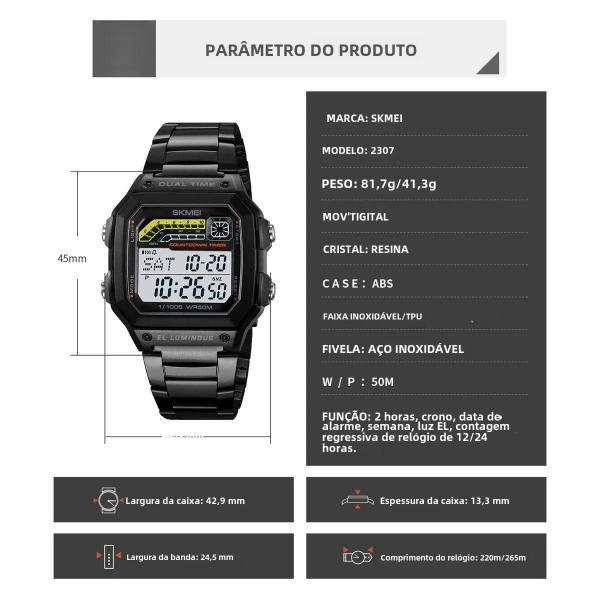 Imagem de Relógio Esportivo Digital Militar Skmei - À Prova D'Água 5 Bar - Cronômetro e Contagem Regressiva