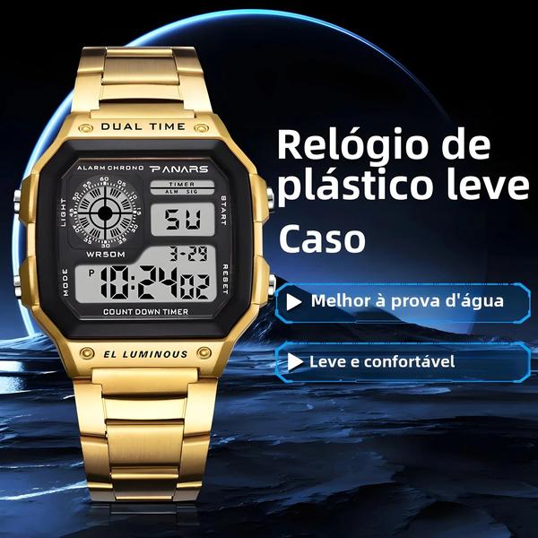 Imagem de Relógio Esportivo Masculino Digital de Luxo - Pulseira de Aço Inoxidável à Prova d'Água com Luz