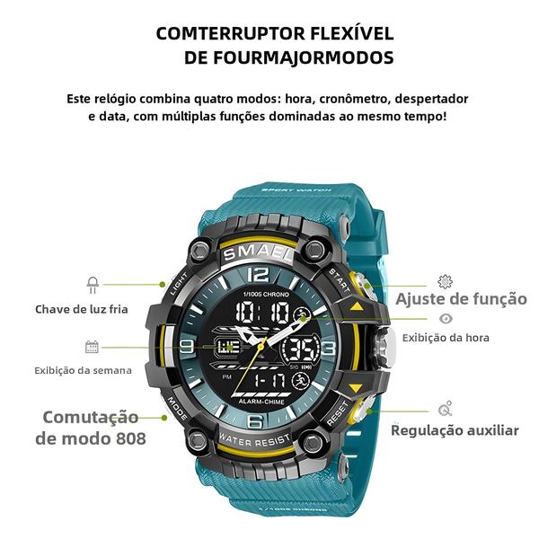 Relógio Esportivo Militar Masculino Smael - Quartzo, LED, Duplo Horário e À Prova D'Água Imagem de Relógio Esportivo Militar Masculino Smael - Quartzo, LED, Duplo Horário e À Prova D'Água