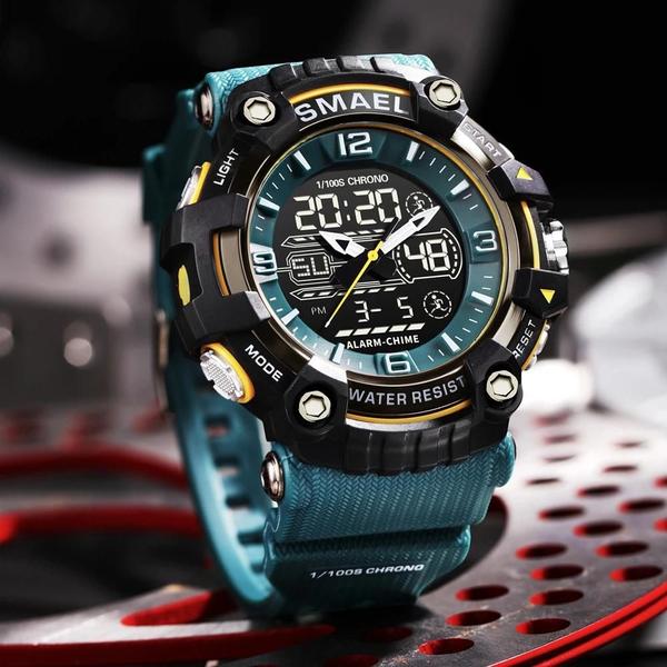 Relógio Esportivo Militar Masculino Smael - Quartzo, LED, Duplo Horário e À Prova D'Água Imagem de Relógio Esportivo Militar Masculino Smael - Quartzo, LED, Duplo Horário e À Prova D'Água