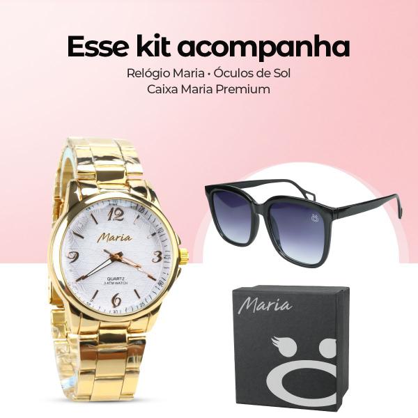 Imagem de Relogio feminino aço banhado + caixa + oculos protecao uv qualidade premium analogico presente