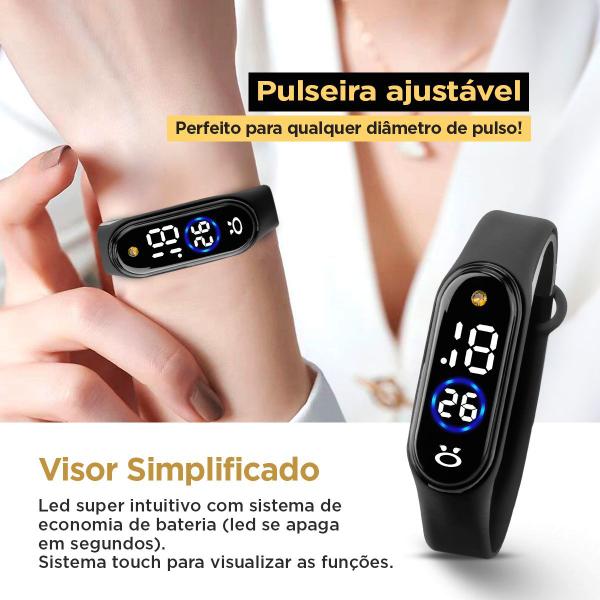 Imagem de relogio feminino aço + caixa + bracelete digital + oculos mostrador preto garantia ponteiro social