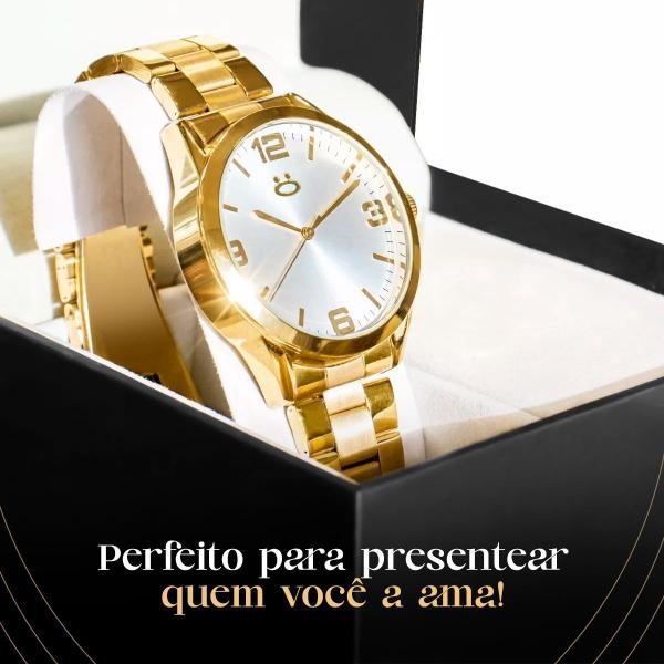 Imagem de relogio feminino aço inox banhado + colar strass inoxidável pulseira social casual qualidade premium