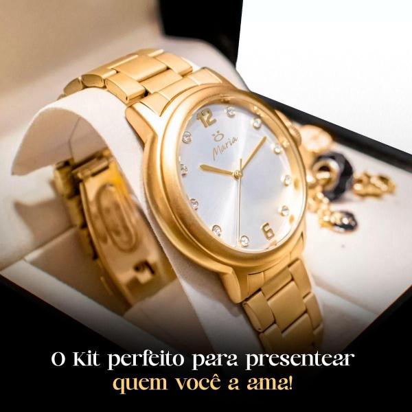 Imagem de Relogio Feminino Aço Inox Banhado + Pulseira Pandora