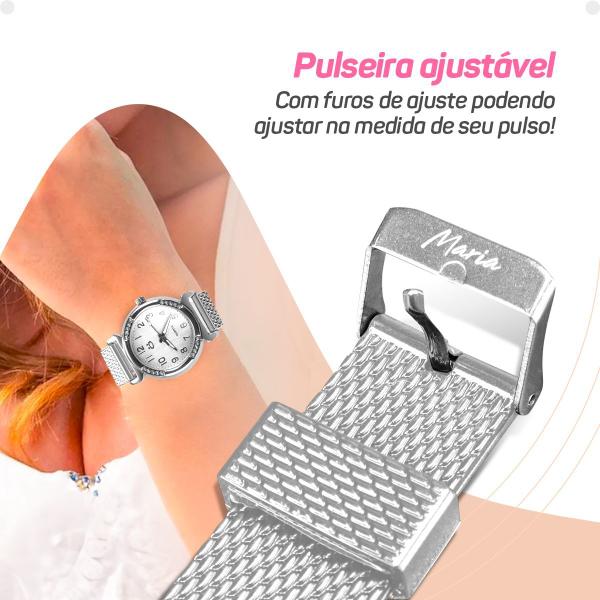 Imagem de relogio feminino aço inox caixa colar coração amor edição limitada pulseira ajustavel social