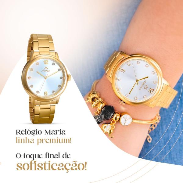 Imagem de relogio feminino aço inox caixa dourado + pandora casual qualidade premium presente social moda