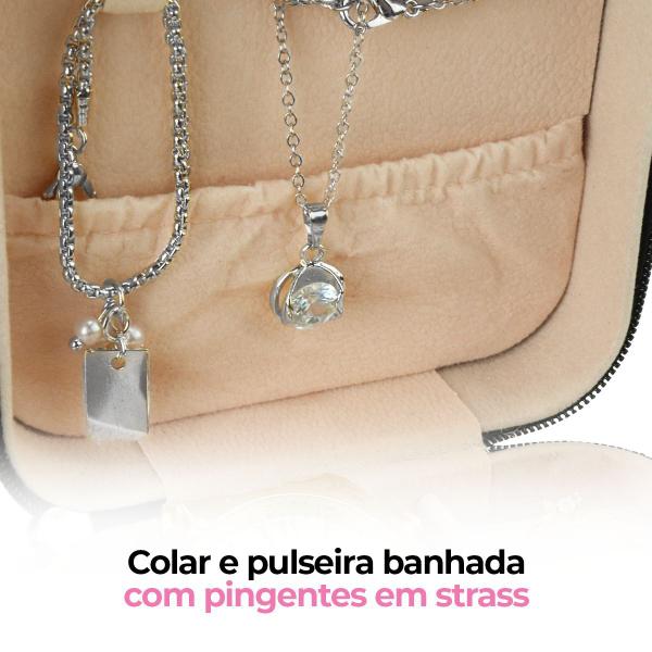 Imagem de Relogio feminino aço inox + colar + pulseira prova dagua social casual qualidade premium original