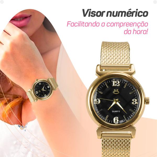 Imagem de Relógio feminino aço inox + colar strass + pulseira presente ajustavel social strass casual moda