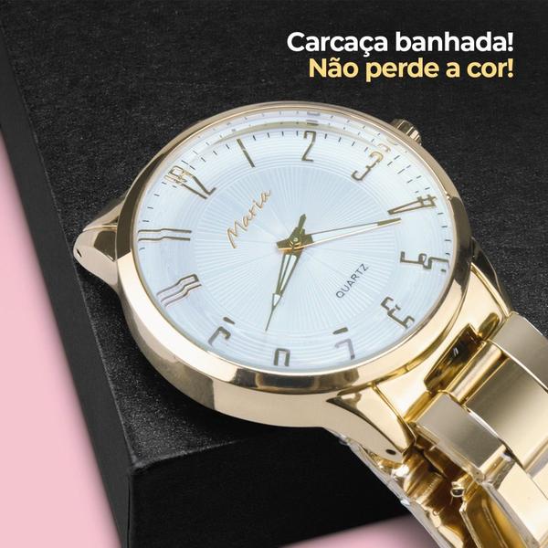 Imagem de Relógio Feminino Aço Inox Dourado Banhado Ouro 18k+ Caixa Premium