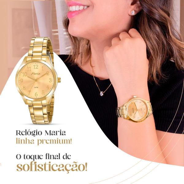 Imagem de relogio feminino aço inox dourado + caixa strass social presente qualidade premium casual moda