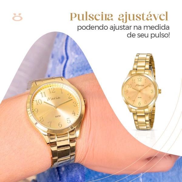 Imagem de relogio feminino aço inox dourado + caixa strass social presente qualidade premium casual moda