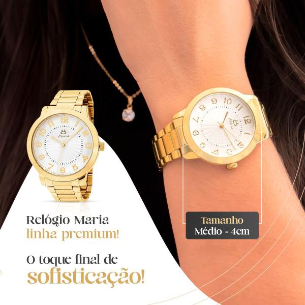 Imagem de relogio feminino aço inox dourado + colar + brincos + caixa qualidade premium social presente moda