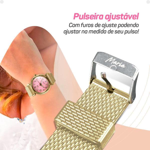 Imagem de Relogio Feminino Aço Inox Dourado Silicone Banhado + Caixa