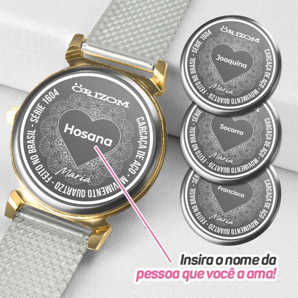 Imagem de Relógio Feminino  Aço Inox Personalizável + Pulseira + Óculos Sol Proteção UV + Caixa - Orizom Maria