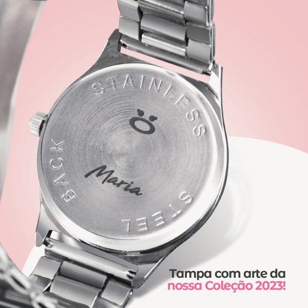 Imagem de Relogio feminino aço inox prata qualidade premium casual + presente presente casual moda original