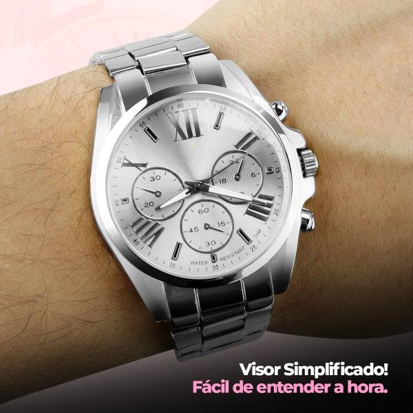 Imagem de relogio feminino aço inox premium casual prata prova dagua presente resistente original casual