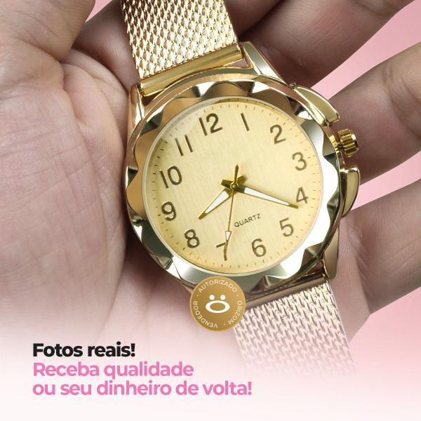 Imagem de Relogio feminino aço inoxidavel prova dagua + caixa + colar ponto luz presente casual resistente