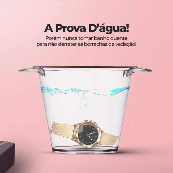 Imagem de Relógio feminino aço prova d'agua dourado banhado + pulseira + colar casual pulseira ajustável silicone