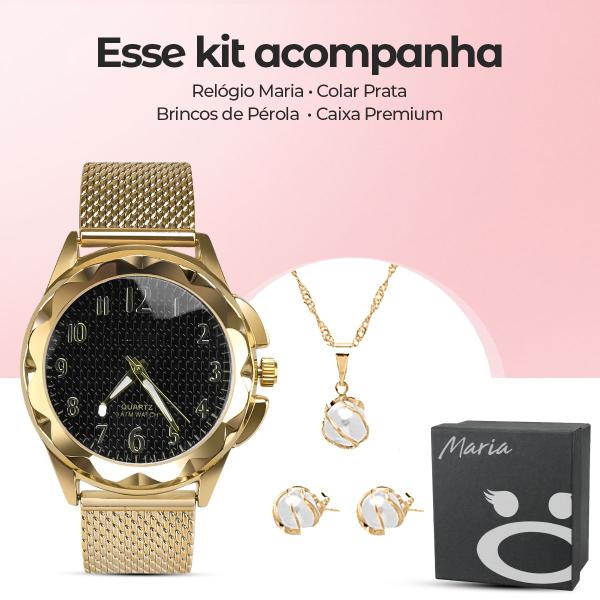 Imagem de Relógio feminino aço prova d'agua dourado banhado + pulseira + colar casual pulseira ajustável silicone