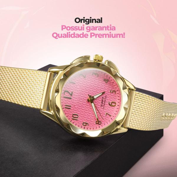 Imagem de Relogio feminino aço prova dagua + pulseira + colar qualidade premium moda presente coração silicone