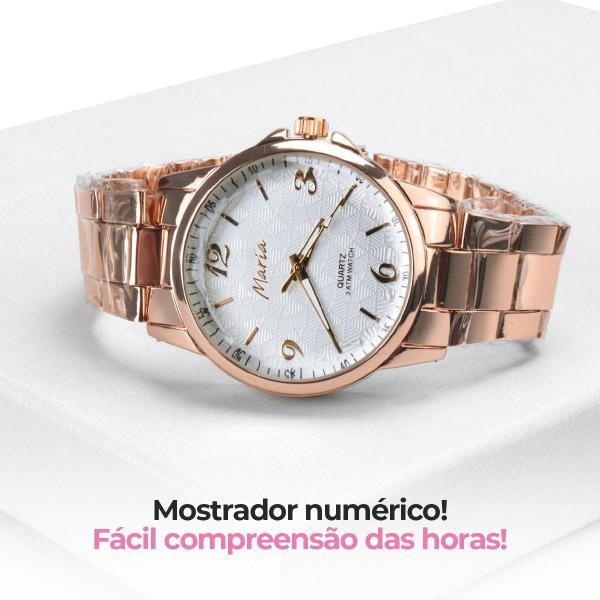 Relógio Feminino Aço Rose - Orizom Maria Vidro Cristal Imagem de Relógio Feminino Aço Rose - Orizom Maria Vidro Cristal