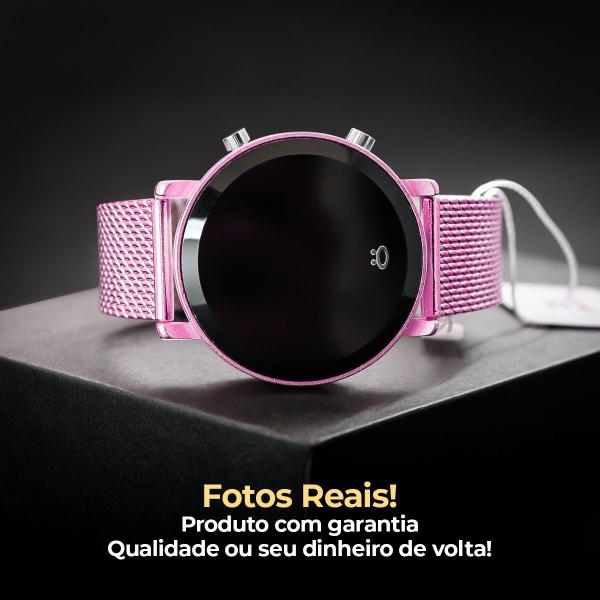 Imagem de relogio feminino aço silicone digital rosa led + pulseira rosa moda casual qualidade premium social