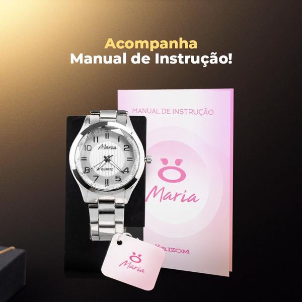 Imagem de Relogio feminino analogico Prata casual Personalizado presente