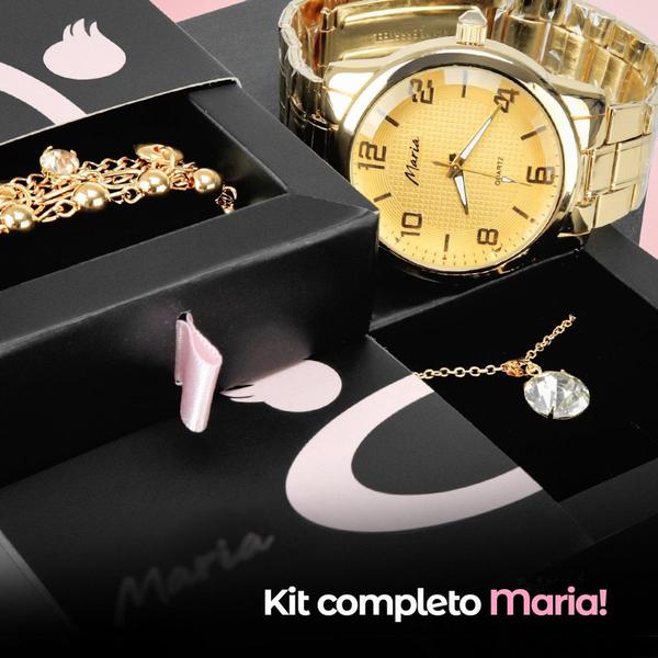 Imagem de Relógio Feminino Banhado a Ouro 18K Original  Quartzo + Kit Óculos + Bracelete + Caixa