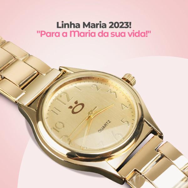 Imagem de Relógio feminino banhado aço + colar + pulseira + anel inoxidável ouro social presente casual