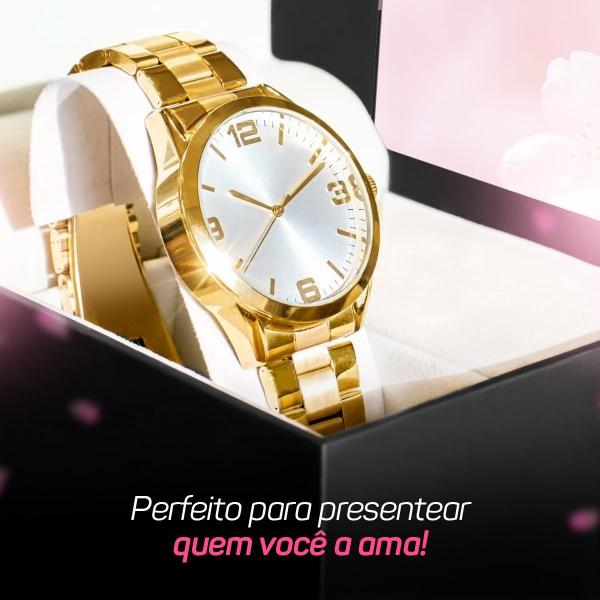 Imagem de Relógio Feminino Banhado Aço Inox Prova dágua + Pulseira Pandora + Caixa - Orizom Maria