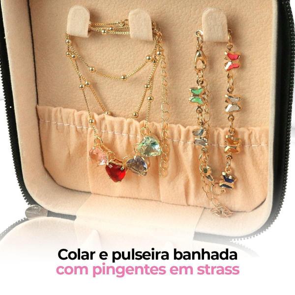 Imagem de Relogio Feminino Banhado Aço + Pulseira + Colar + Porta Joia