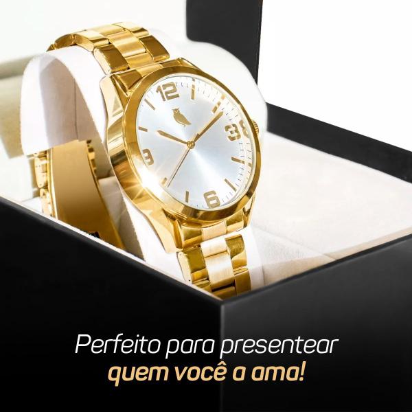 Imagem de Relógio Feminino Banhado Aço + Pulseira Pandora + Caixa