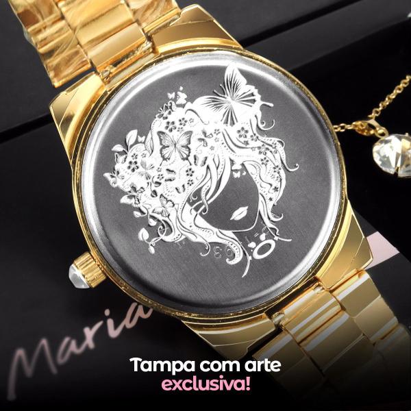 Imagem de Relogio feminino banhado ouro aço + pulseira presente moda original qualidade premium social casual