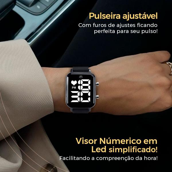 Imagem de Relogio feminino caixa + aço inox + pulseira + led digital moda preto qualidade premium ajustavel