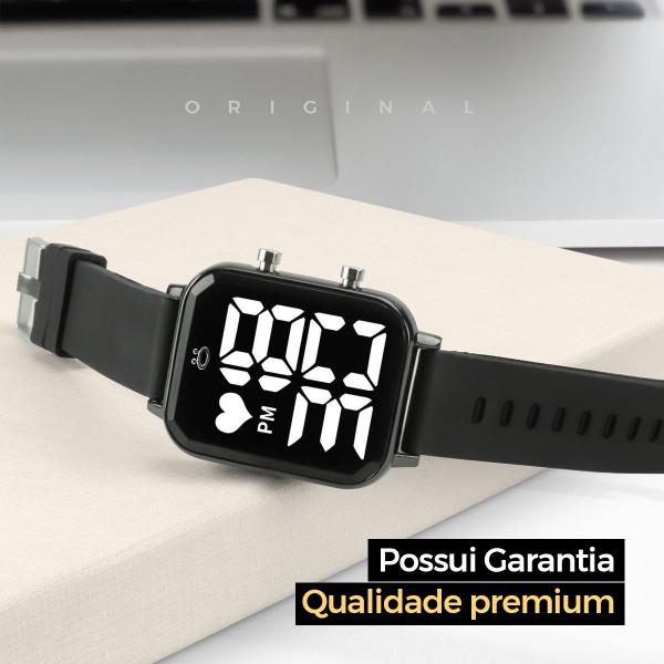 Imagem de Relogio feminino caixa + aço inox + pulseira + led digital moda preto qualidade premium ajustavel