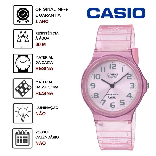 Imagem de Relógio Feminino Casio Analógico Resistente Agua Redondo Leve Quartz Esportivo Translúcido Rosa Cinza Azul MQ-24S